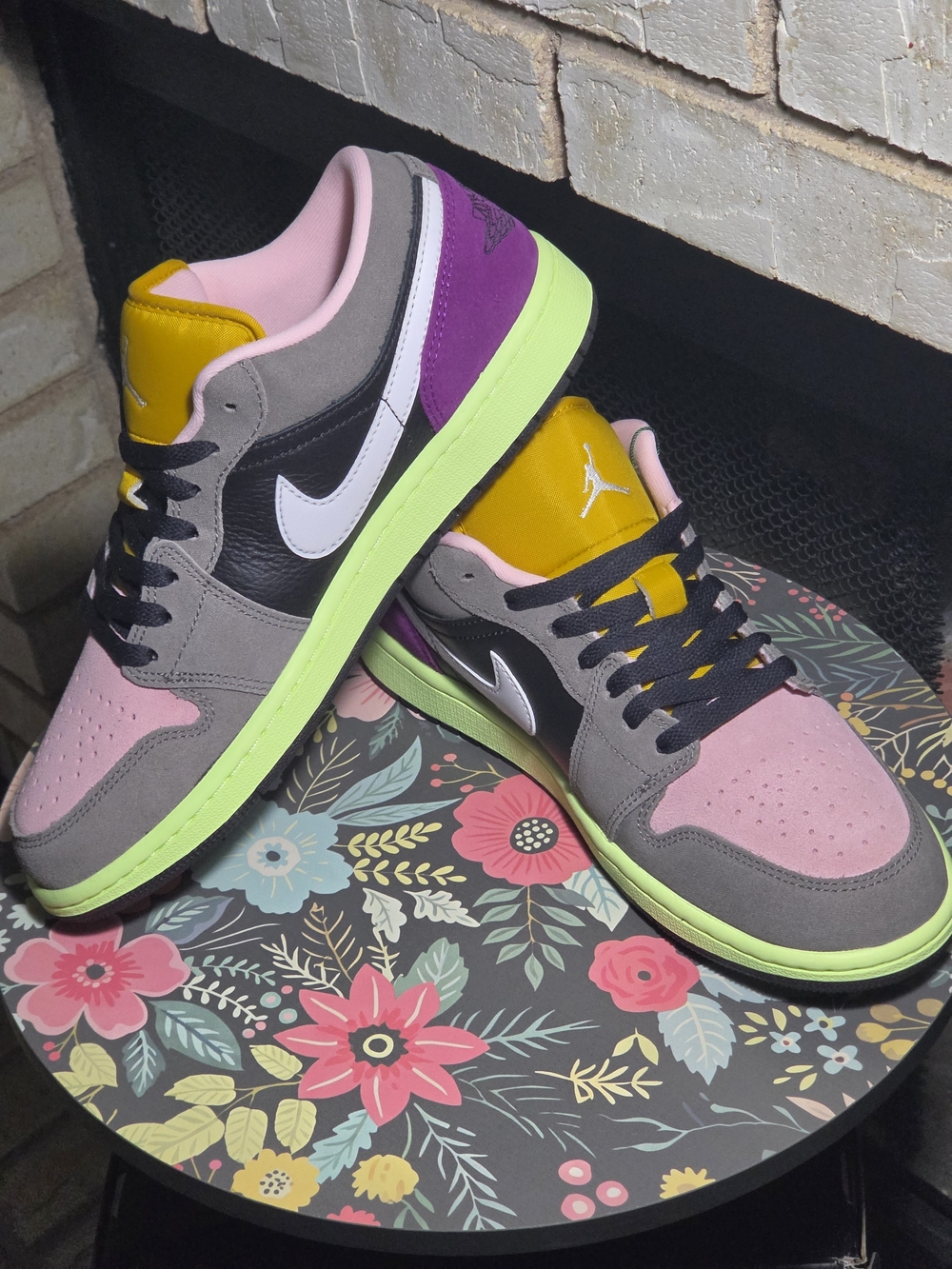 Brand New AJ1-Low Sneakers in Pink, Gray & Neon Green